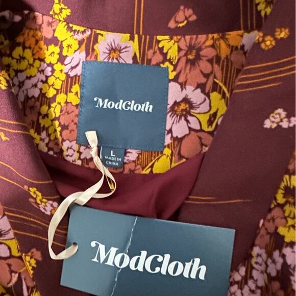 ModCloth Lively Identity Burgundy Floral Short Sleeve Mini Dress Size L NEW - Picture 8 of 13